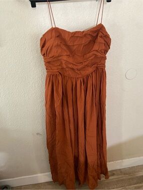 Anthropologie Rust Ruched Bodice Maxi Dress